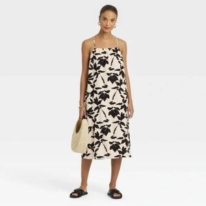 A New Day Black and White Floral Linen Dress With Pockets XXL
